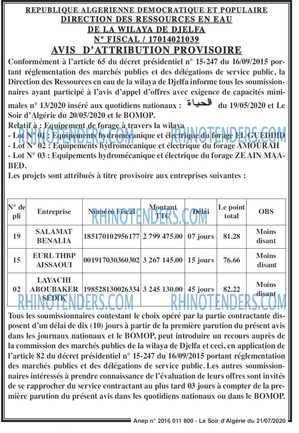 LE SOIR D'ALGERIE
