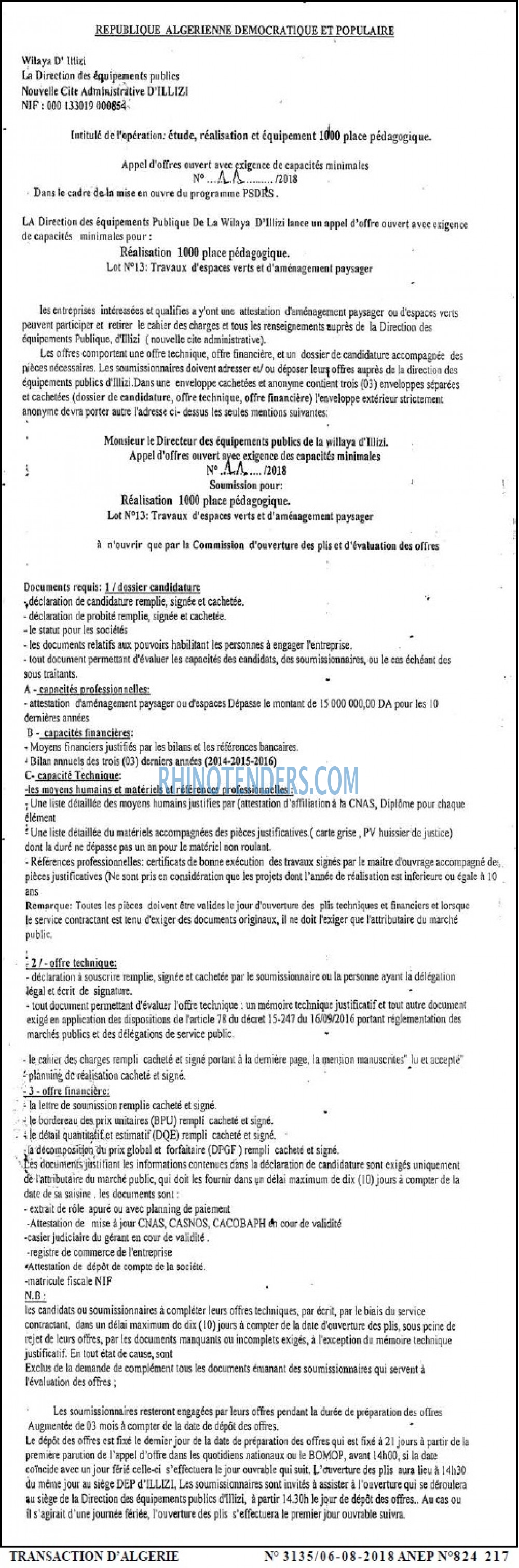 TRANSACTION D'ALGERIE