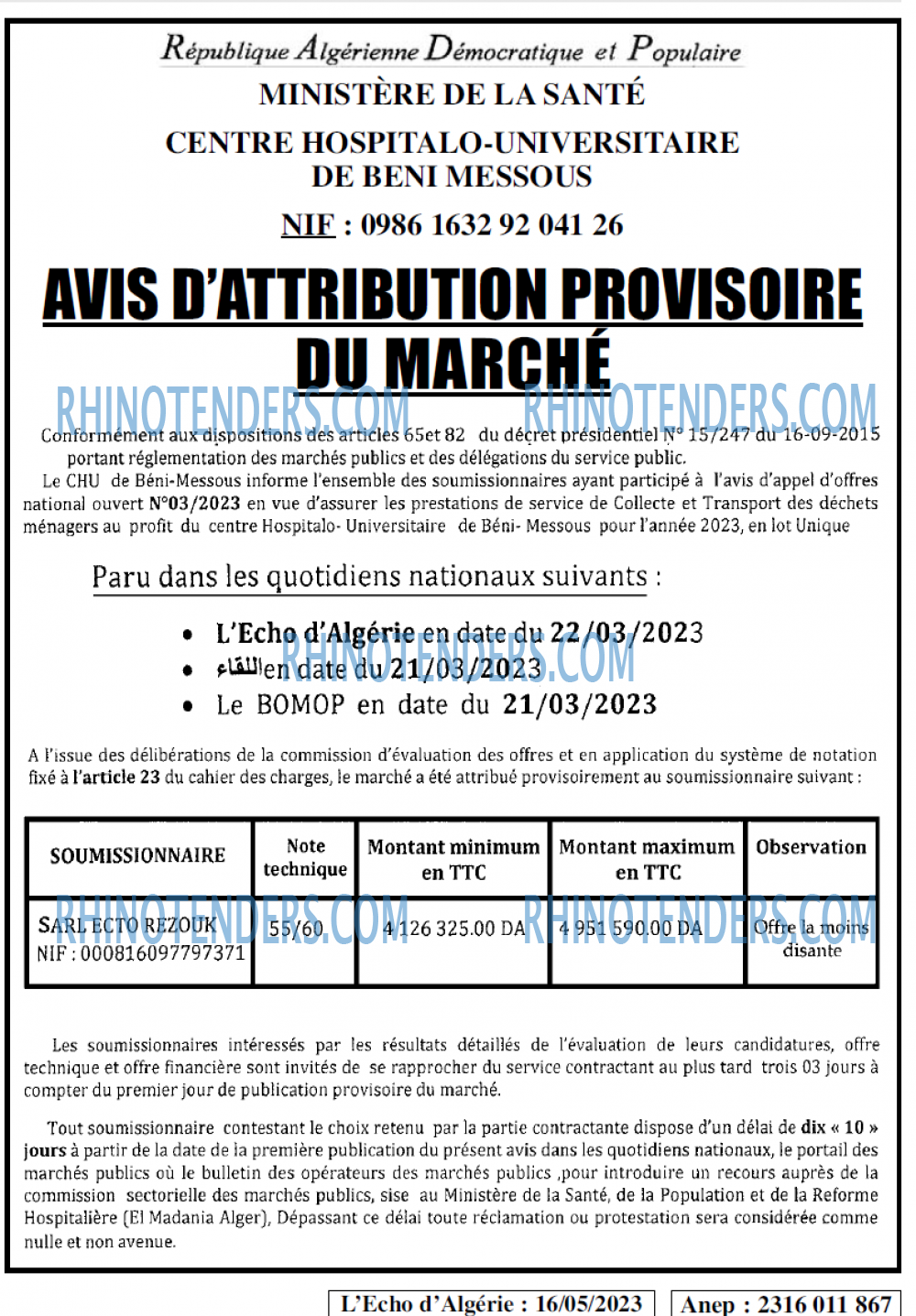 L'ECHO D'ALGERIE