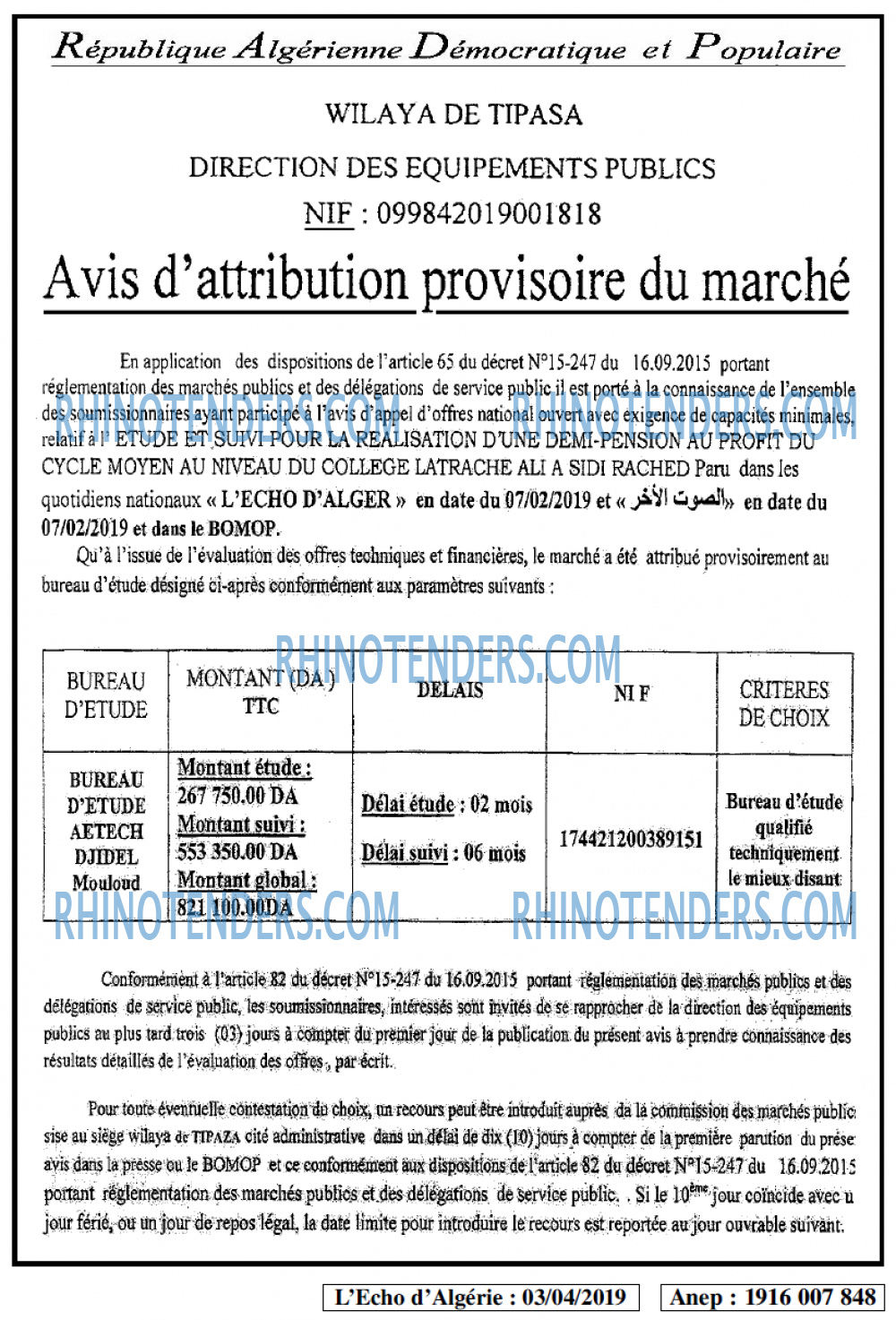 L'ECHO D'ALGERIE