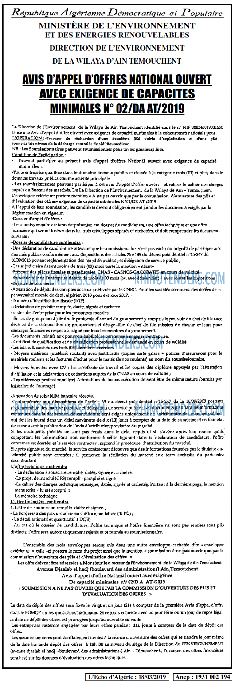 L'ECHO D'ALGERIE