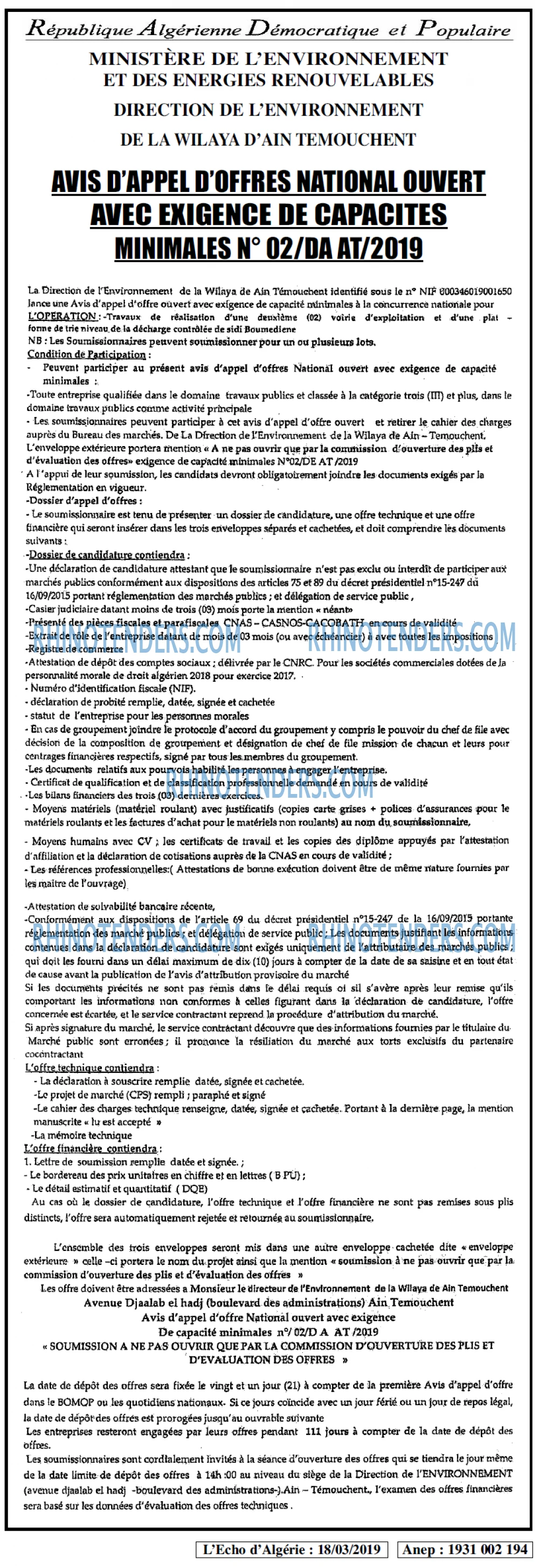 L'ECHO D'ALGERIE