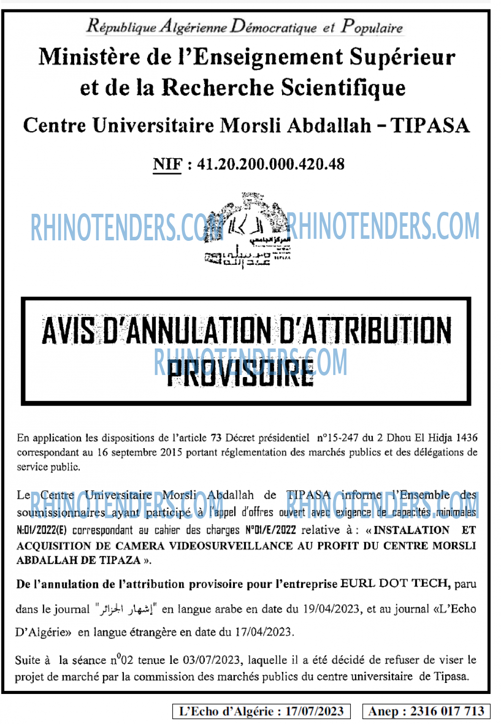 L'ECHO D'ALGERIE