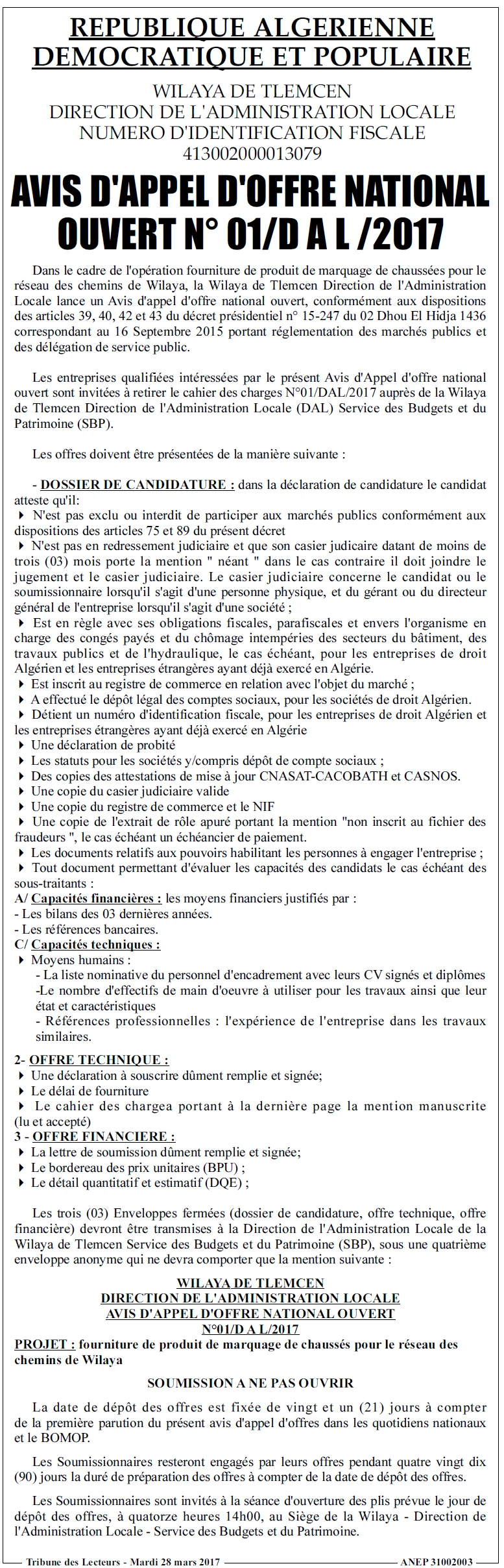 TRIBUNE DES LECTEURS