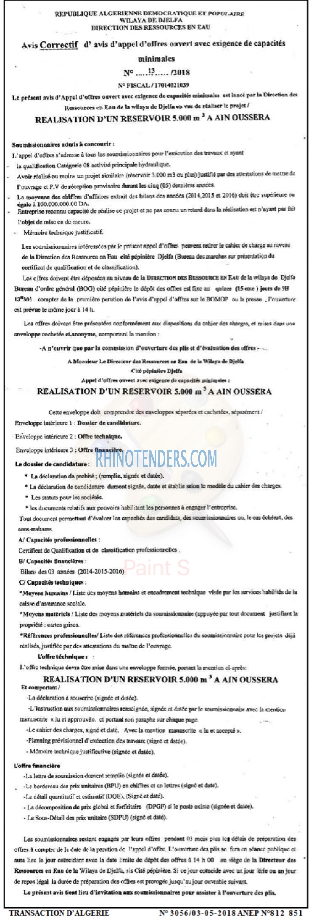 TRANSACTION D'ALGERIE
