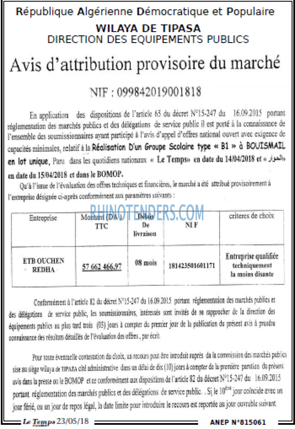 LE TEMPS D'ALGERIE