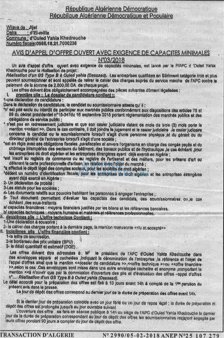 TRANSACTION D'ALGERIE