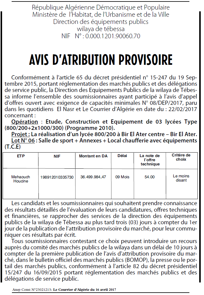 Le Courrier d'Algerie