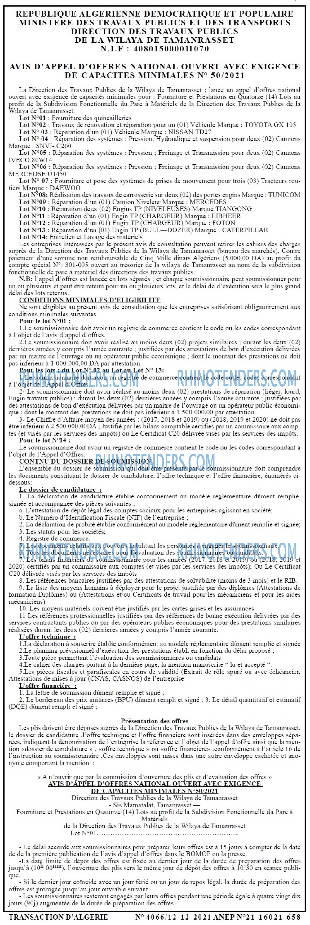 TRANSACTION D'ALGERIE