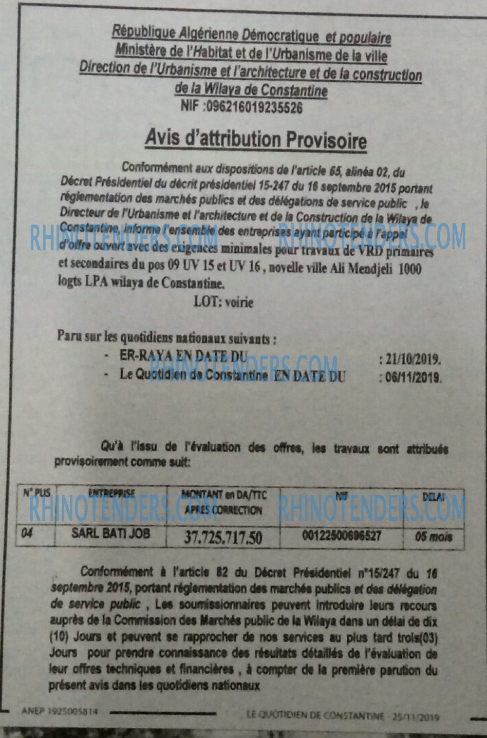 LE QUOTIDIEN DE CONSTANTINE