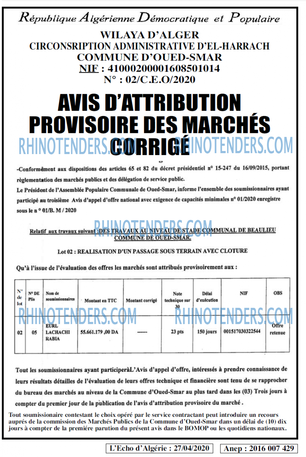 L'ECHO D'ALGERIE