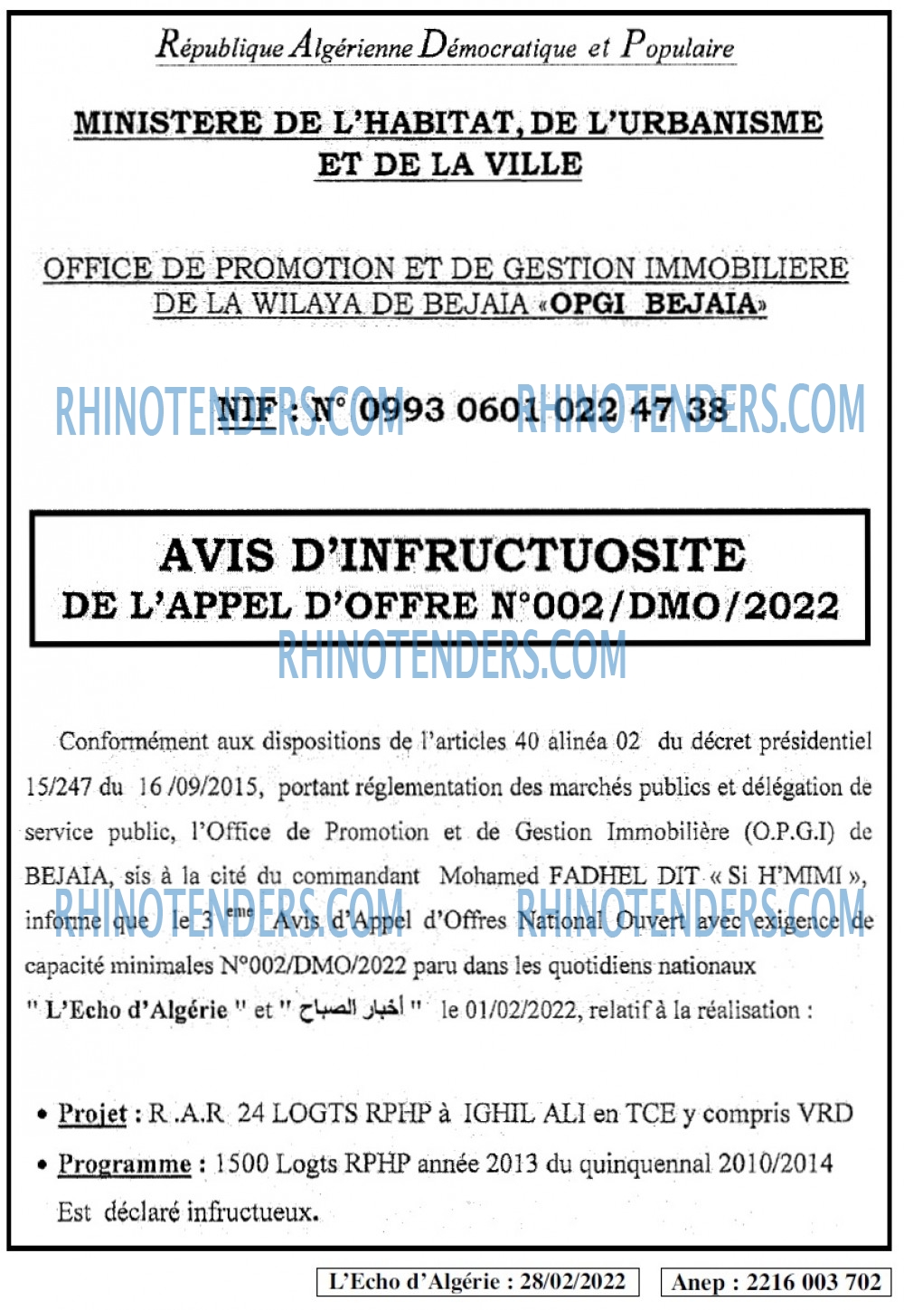 L'ECHO D'ALGERIE