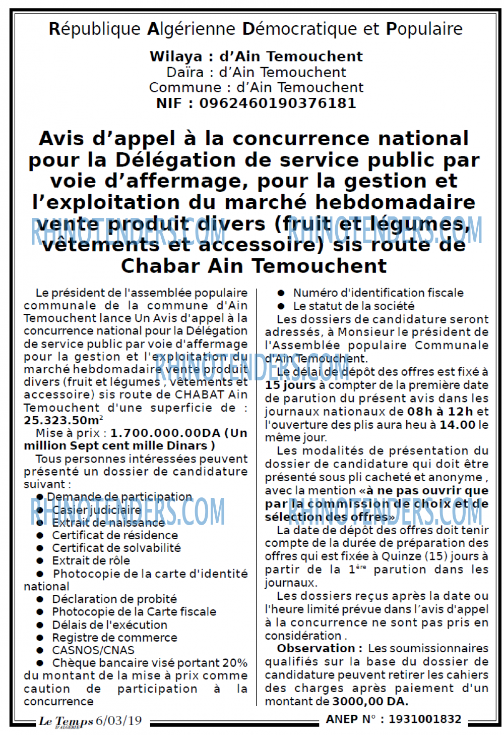 LE TEMPS D'ALGERIE