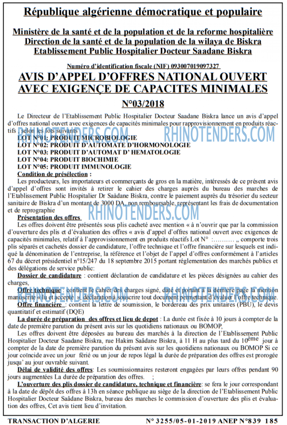 TRANSACTION D'ALGERIE