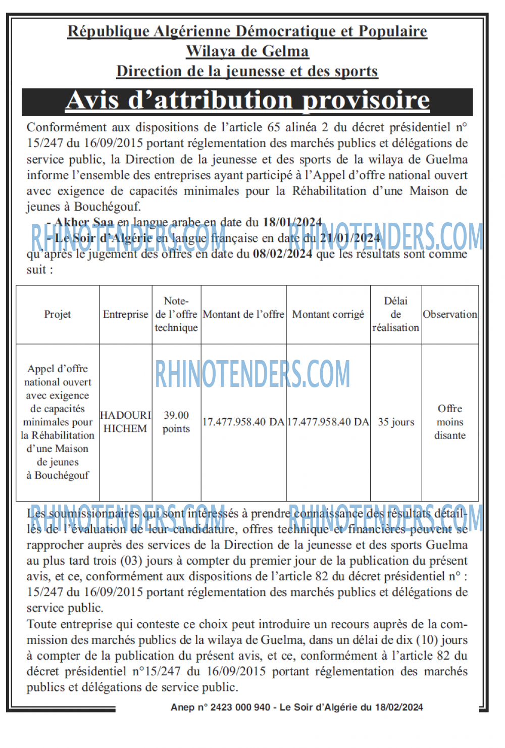 LE SOIR D'ALGERIE