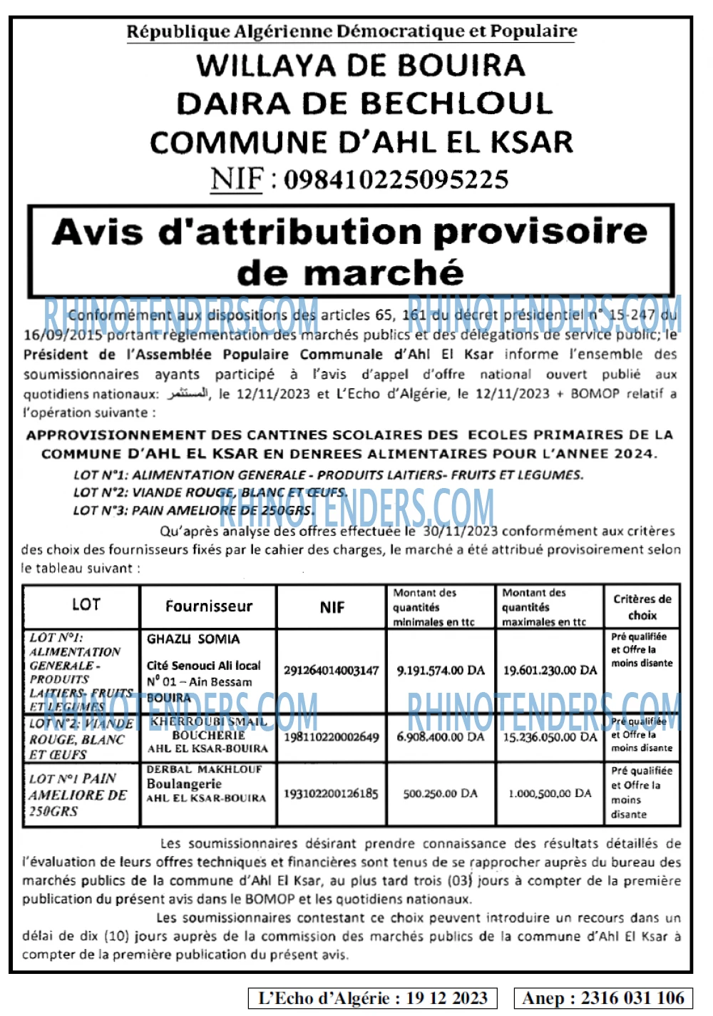 L'ECHO D'ALGERIE
