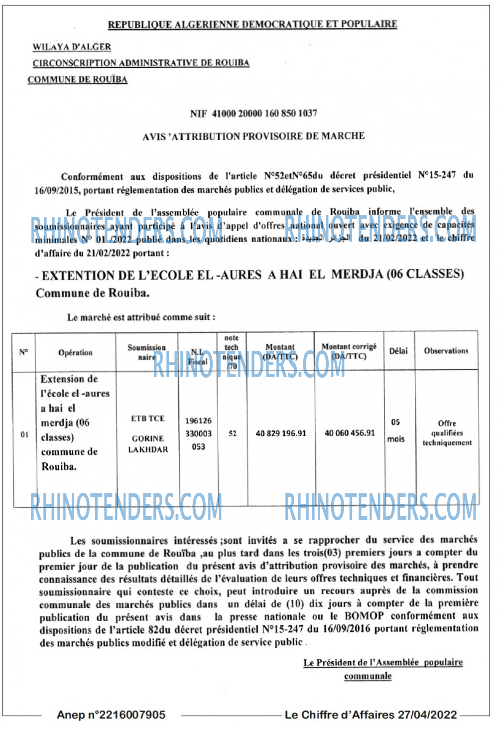Le Chiffre d'Affaires