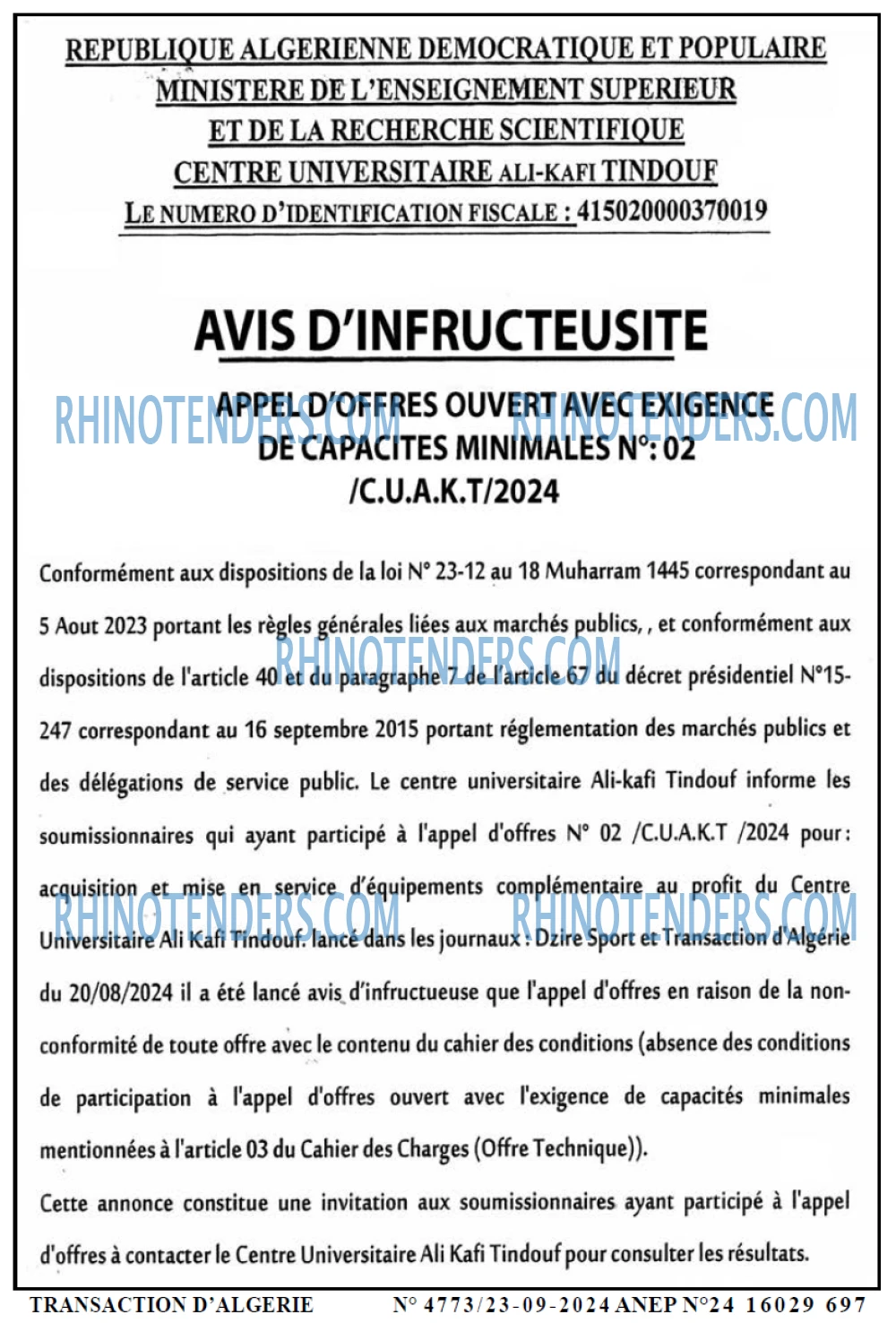 TRANSACTION D'ALGERIE