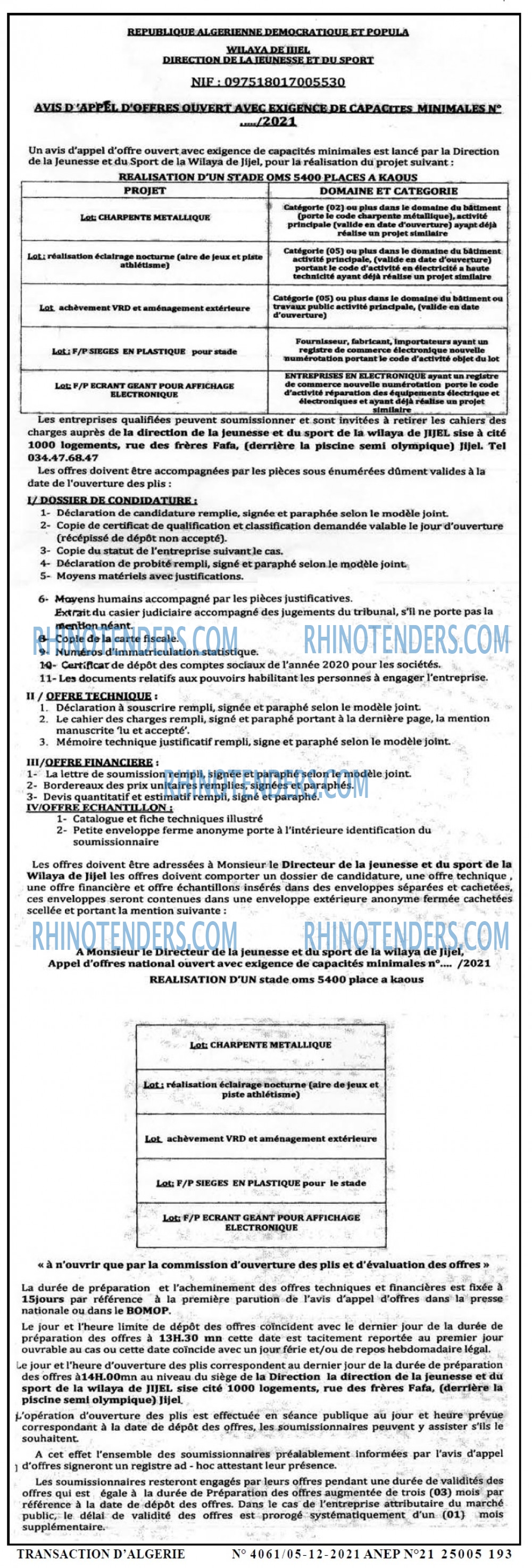 TRANSACTION D'ALGERIE