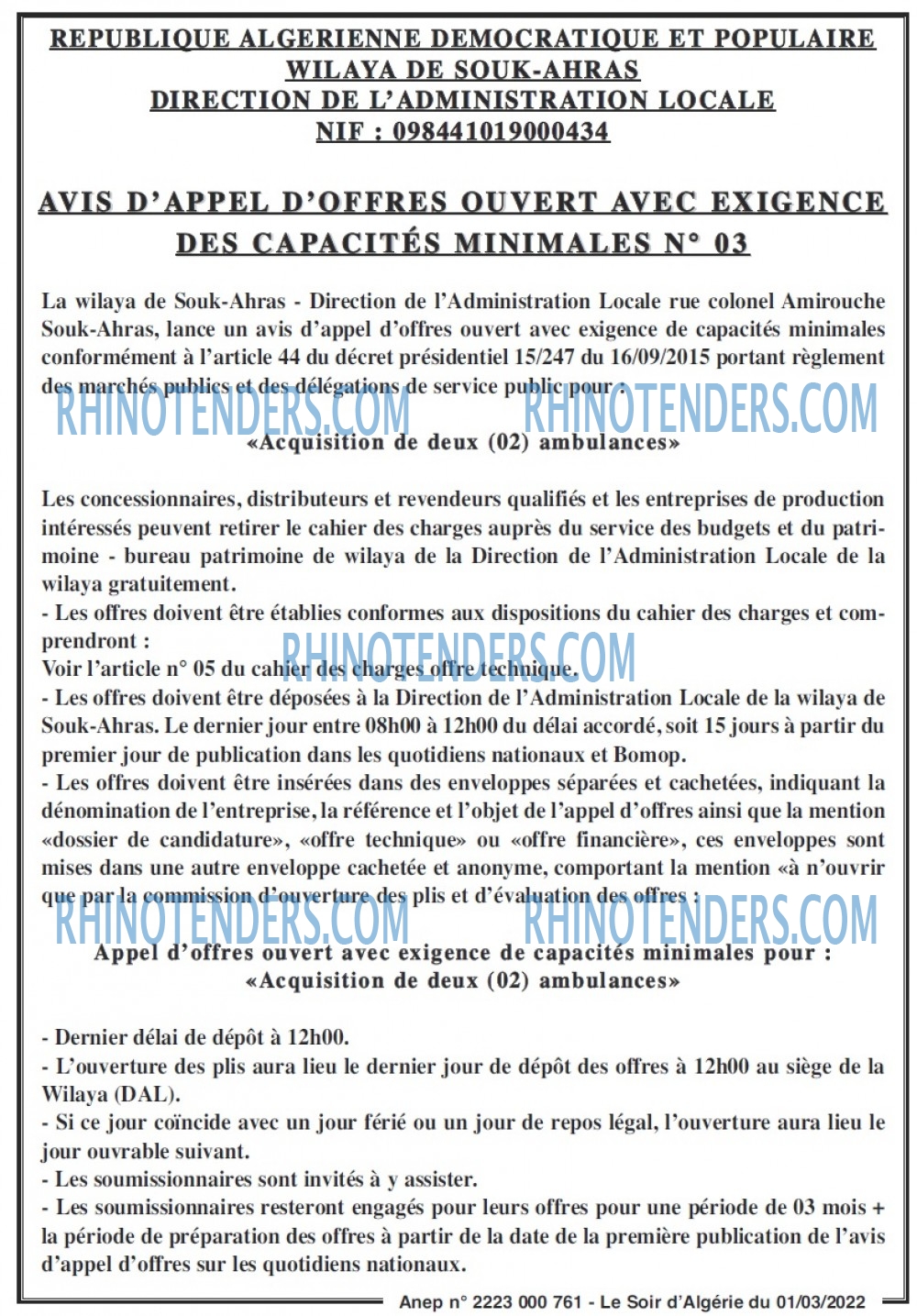 LE SOIR D'ALGERIE