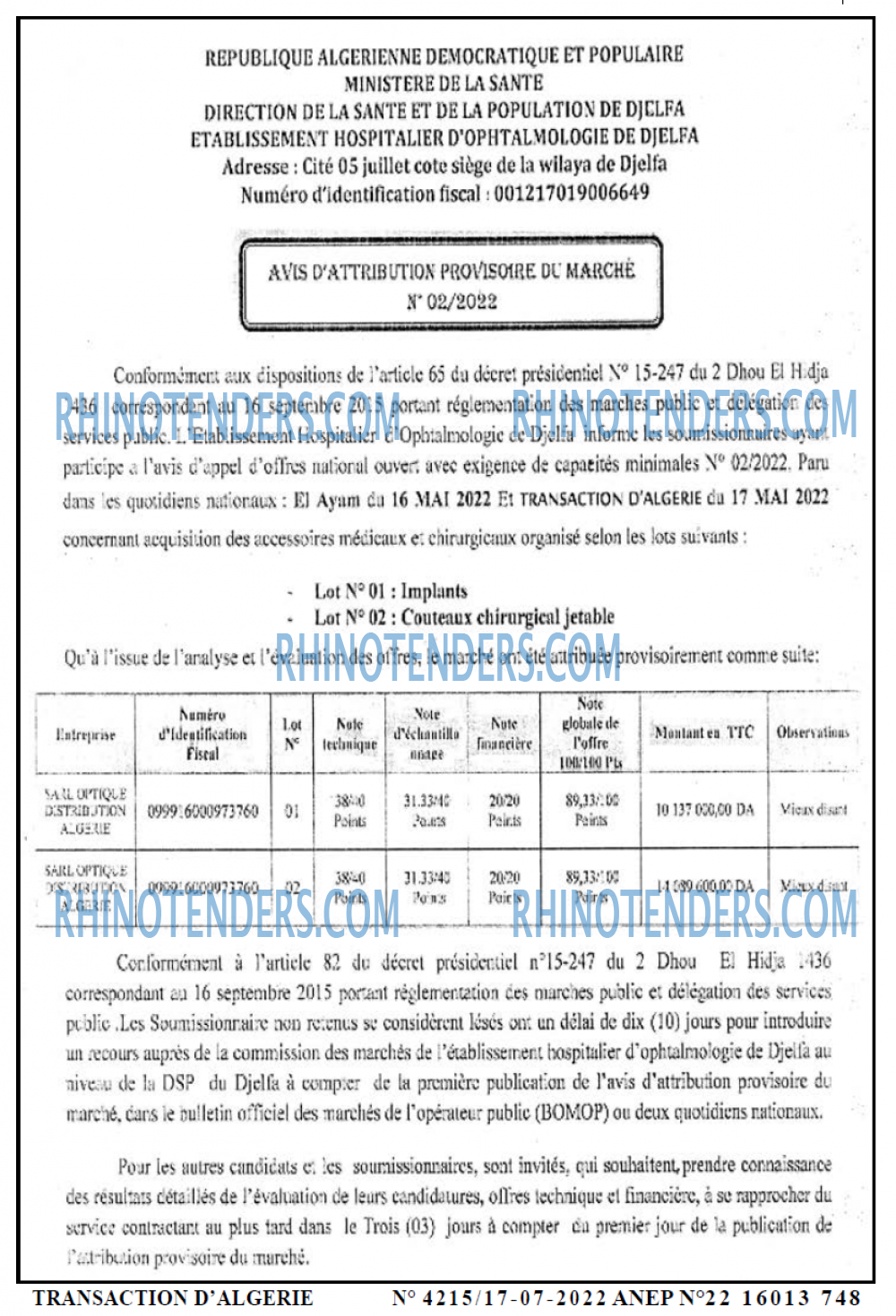 TRANSACTION D'ALGERIE