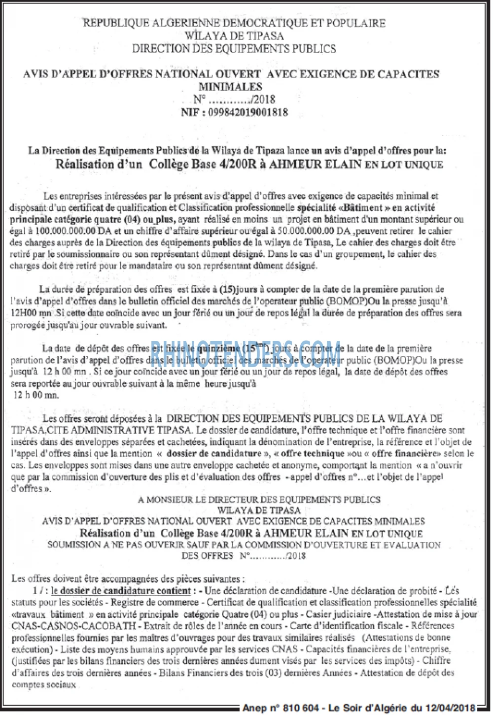 LE SOIR D'ALGERIE