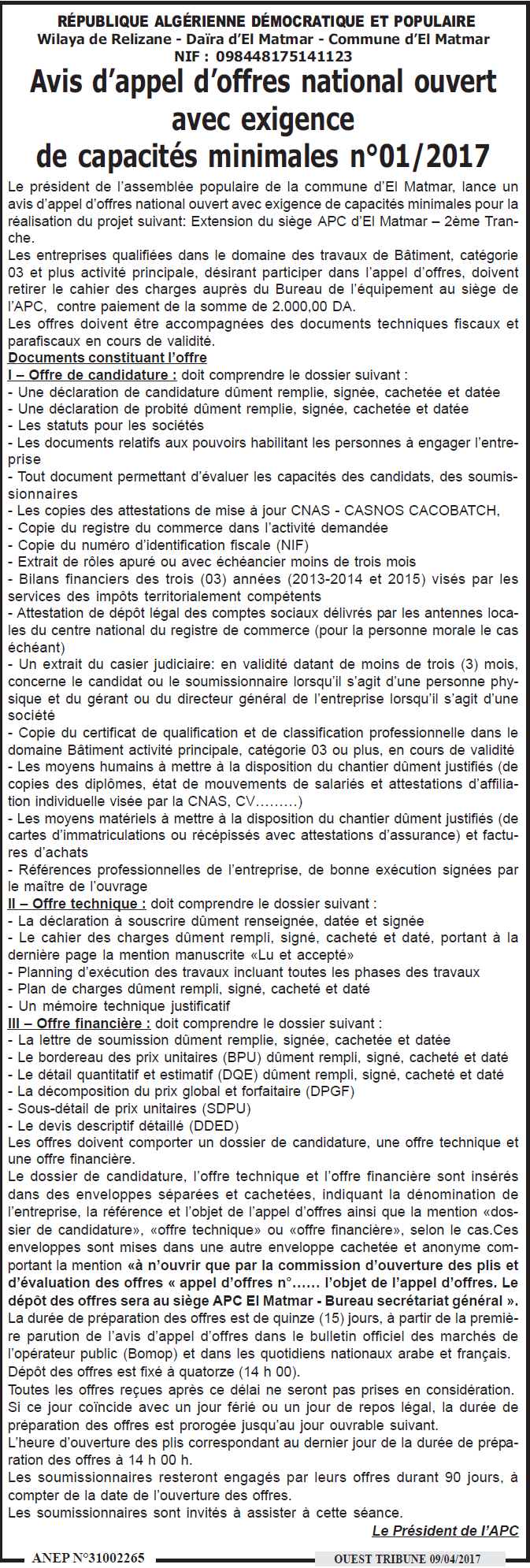 ouest TRIBUNE