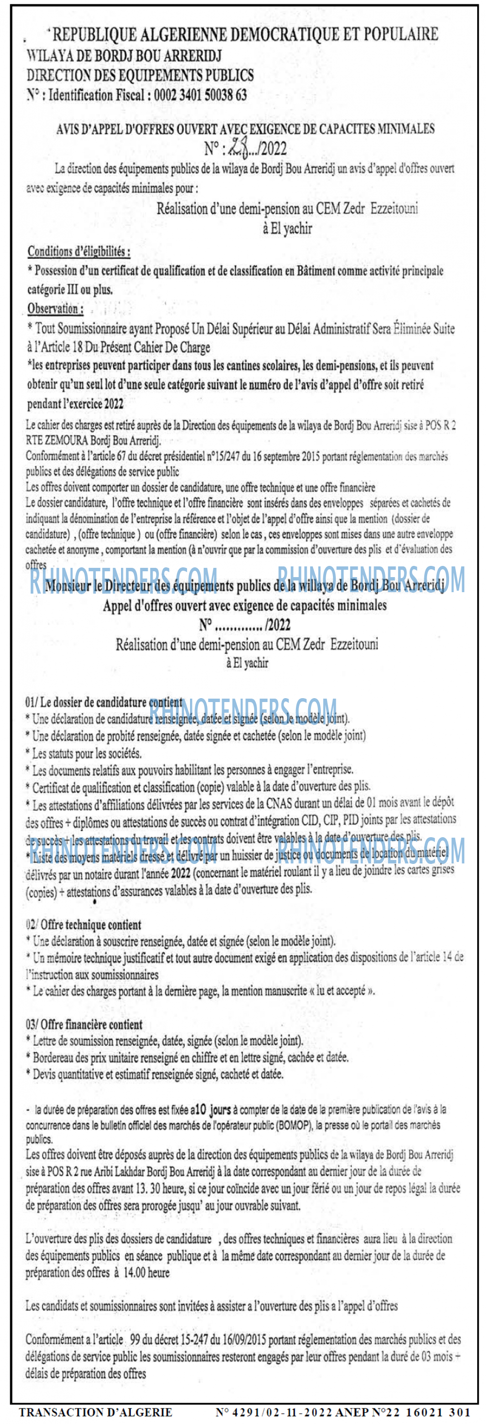 TRANSACTION D'ALGERIE