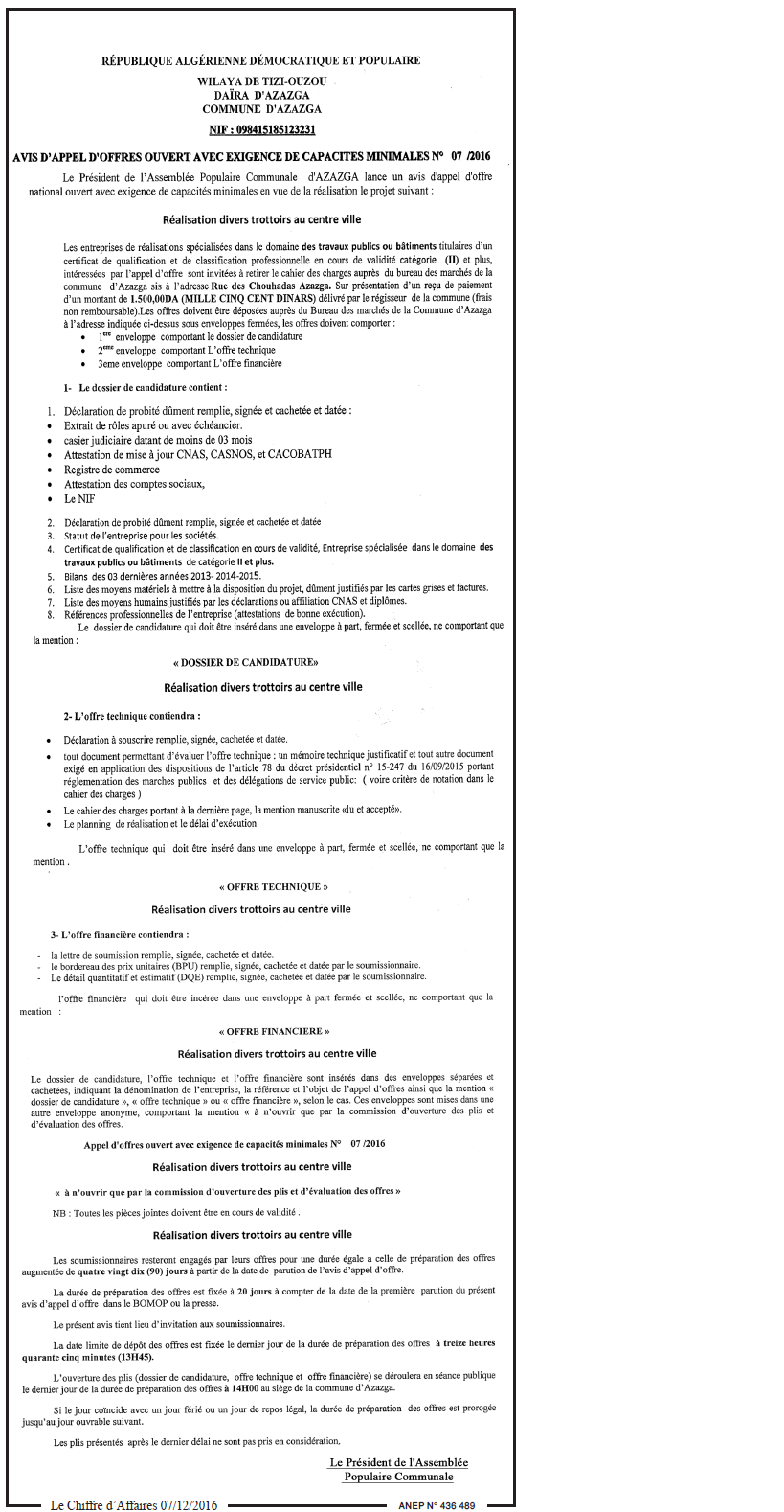 Le Chiffre d'Affaires