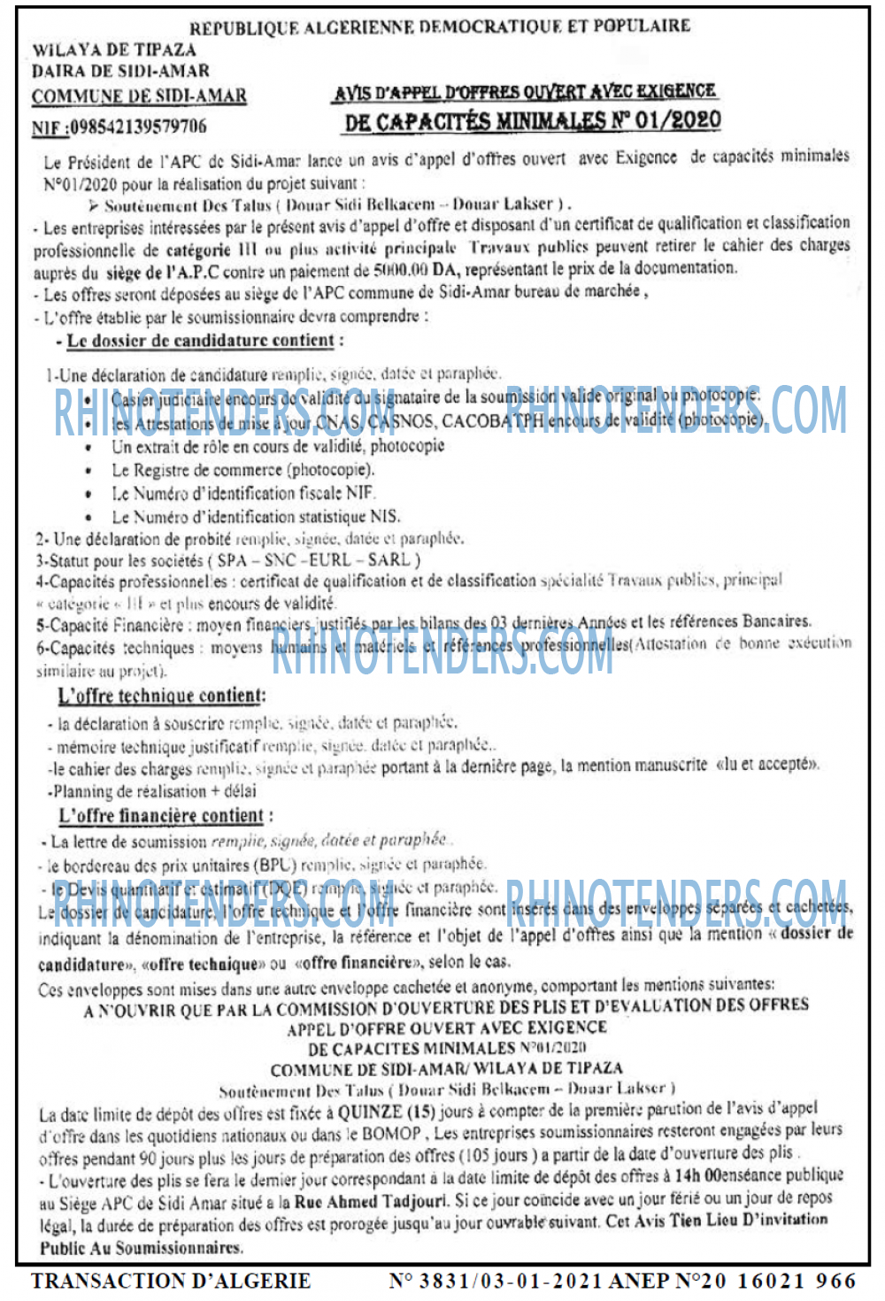 TRANSACTION D'ALGERIE