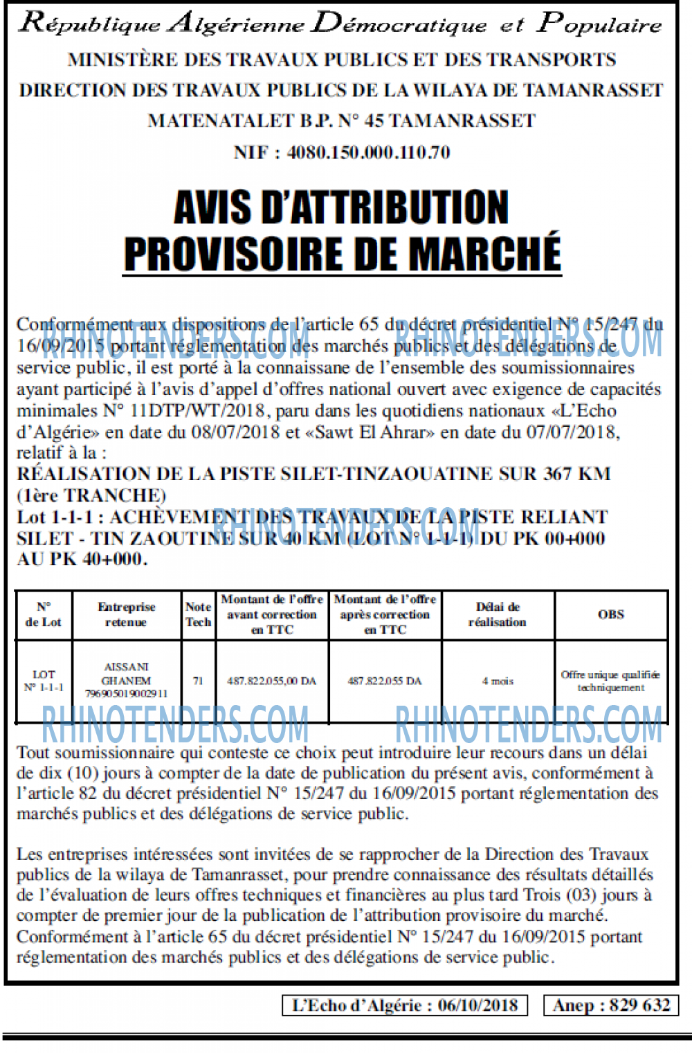 L'ECHO D'ALGERIE