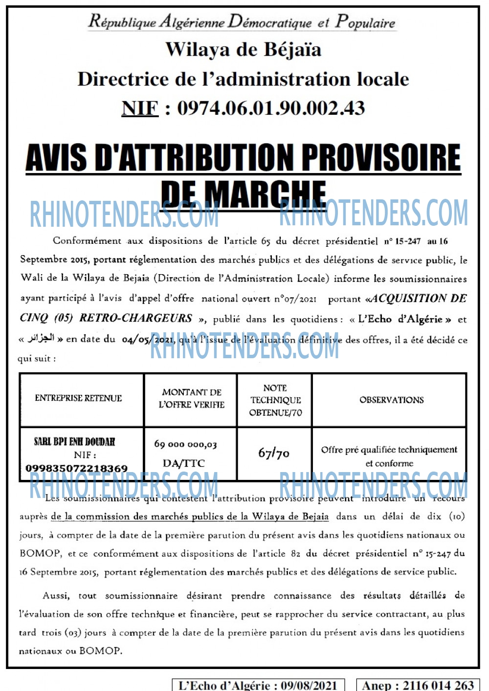 L'ECHO D'ALGERIE