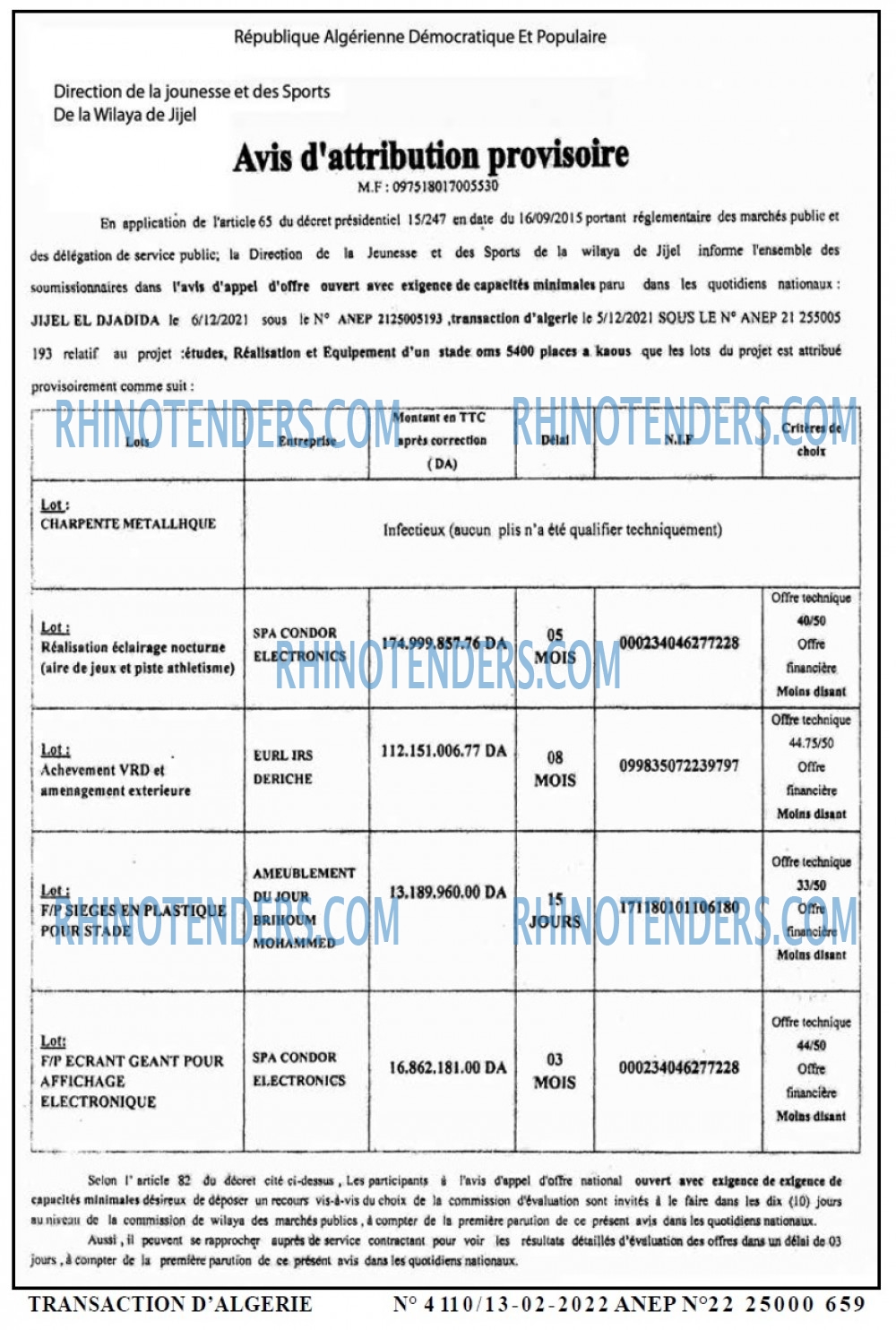 TRANSACTION D'ALGERIE