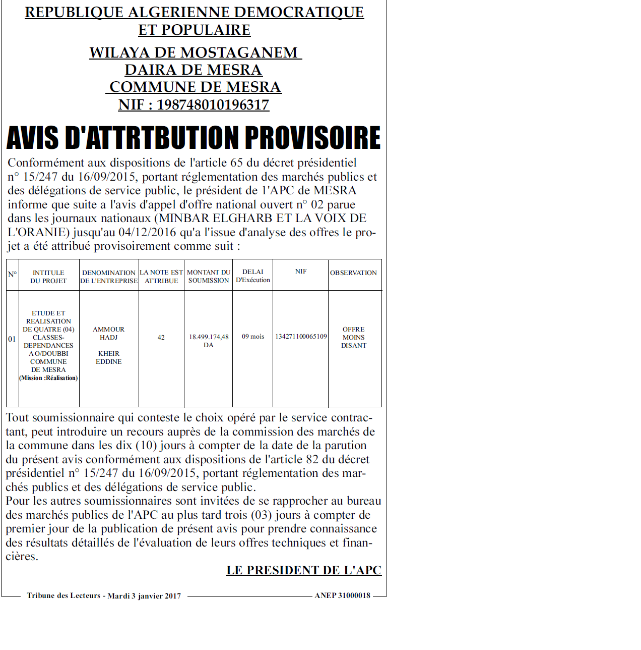 TRIBUNE DES LECTEURS