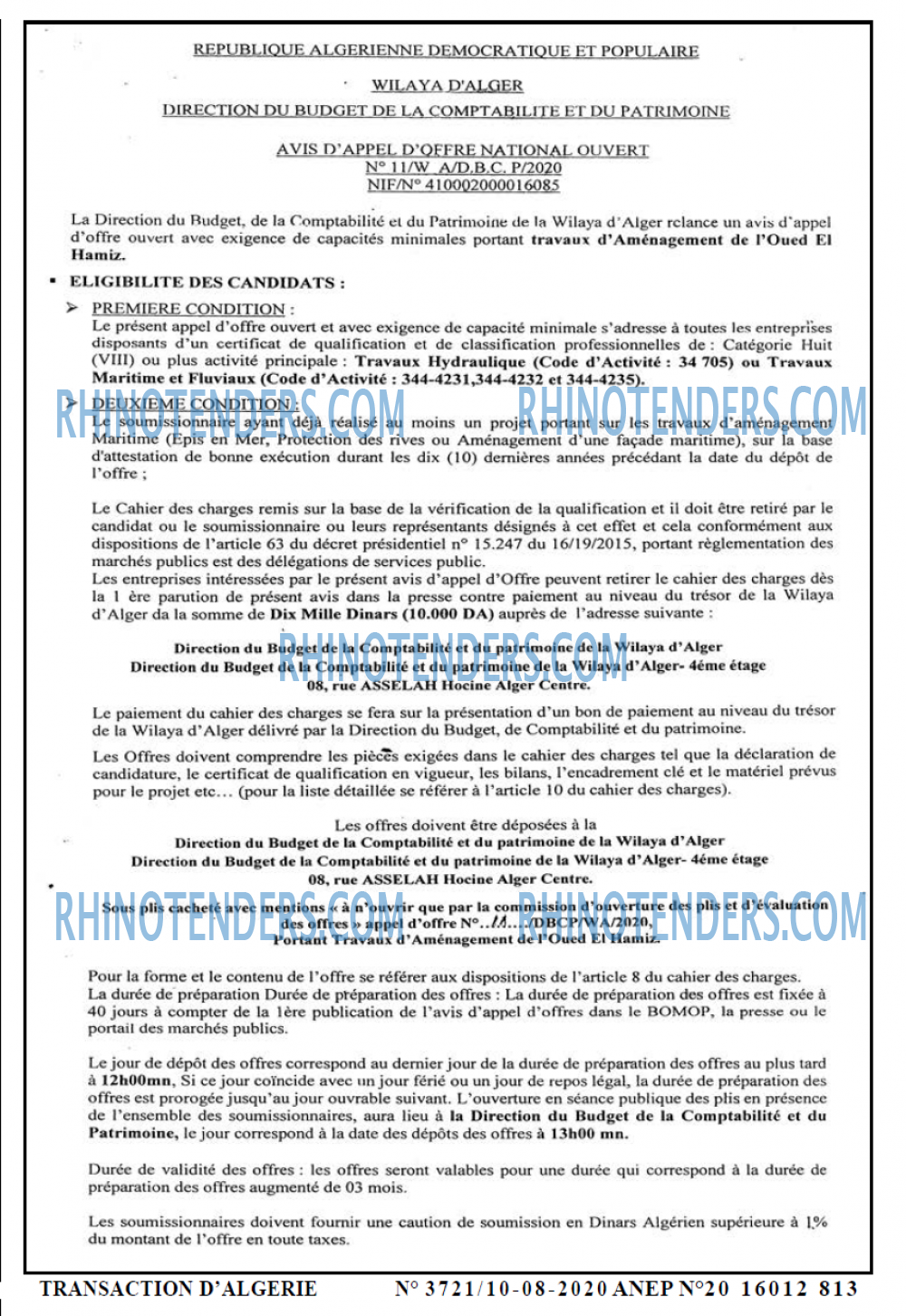 TRANSACTION D'ALGERIE