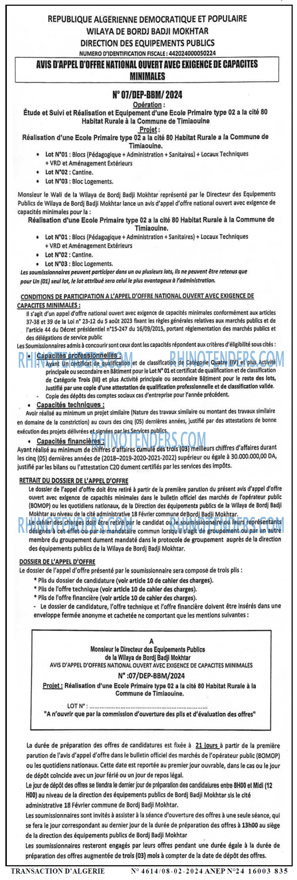 TRANSACTION D'ALGERIE