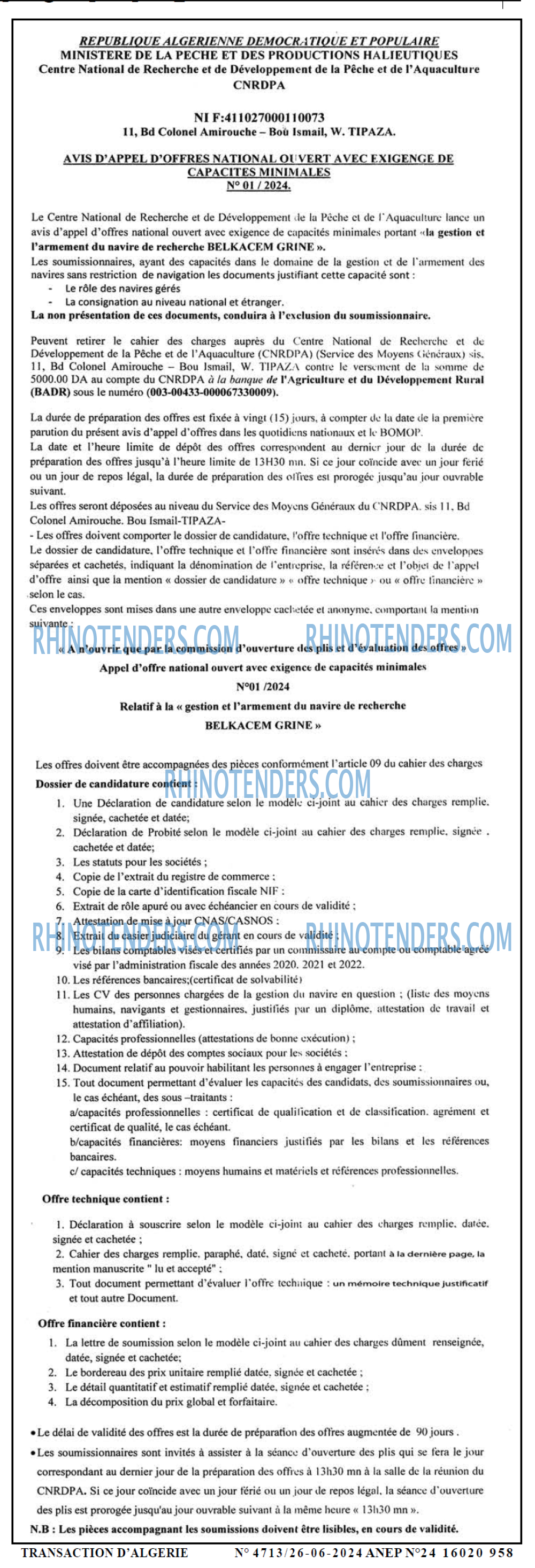 TRANSACTION D'ALGERIE