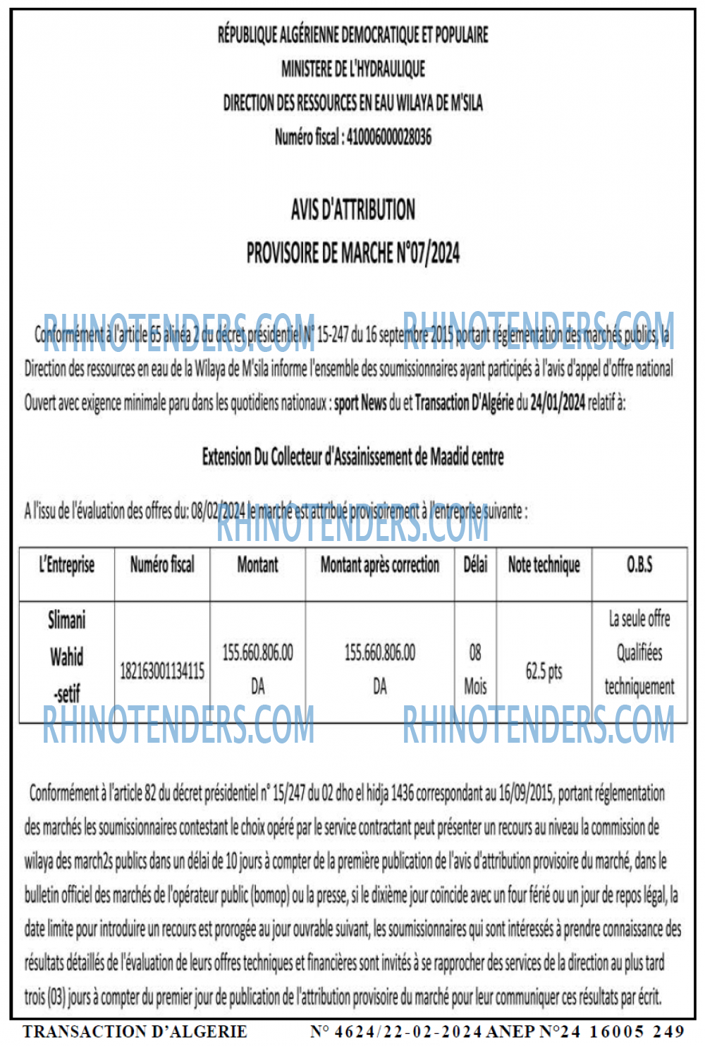 TRANSACTION D'ALGERIE