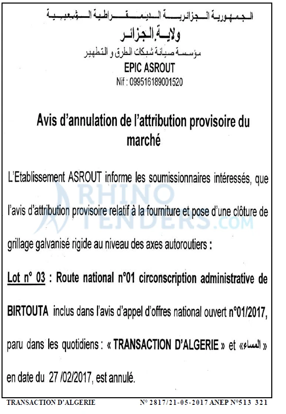 TRANSACTION D'ALGERIE