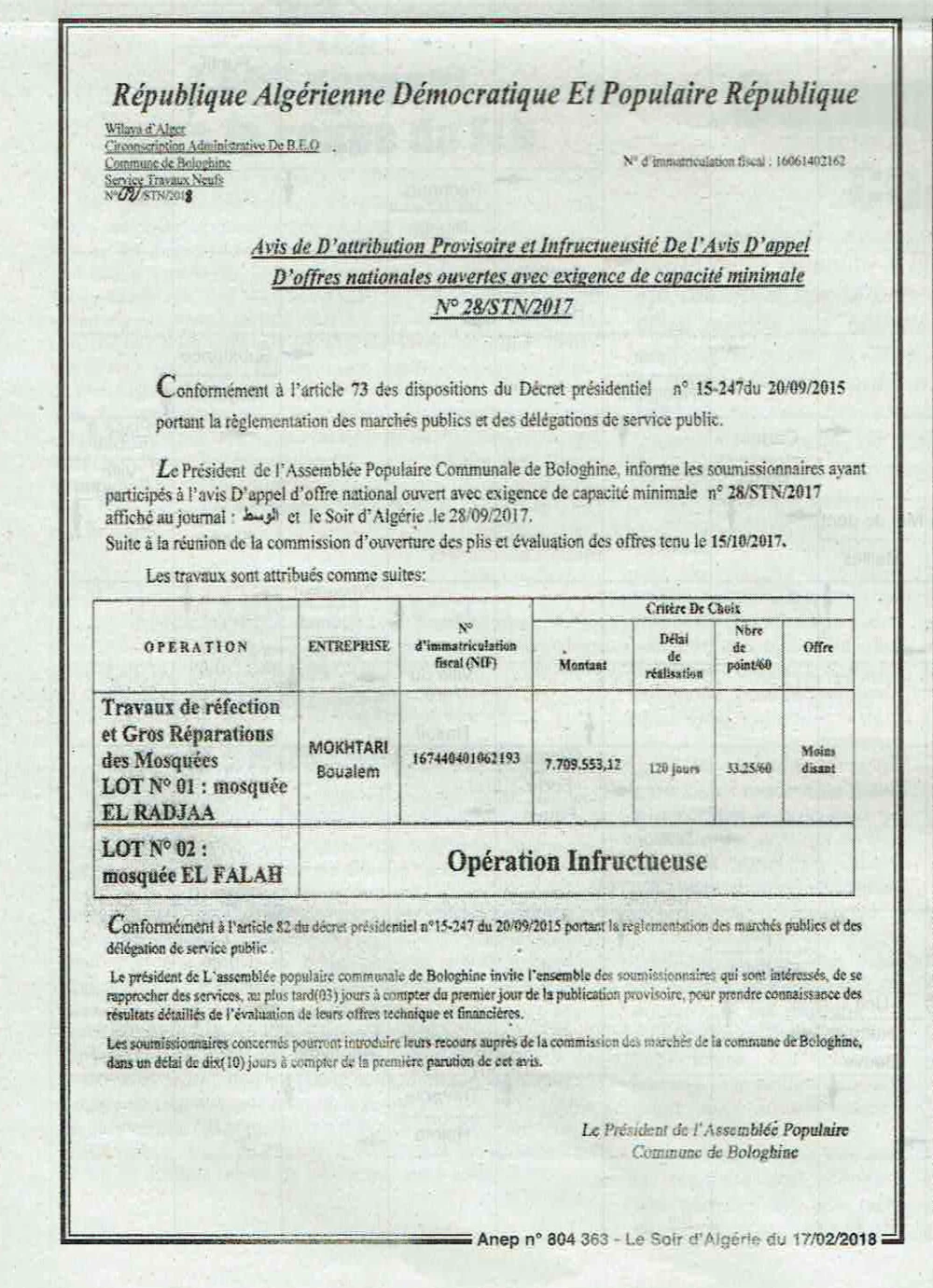 LE SOIR D'ALGERIE