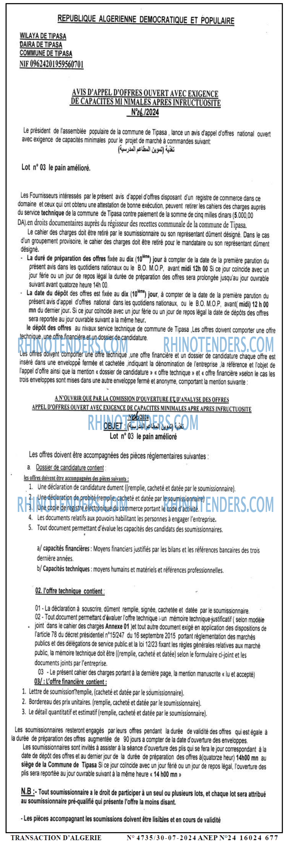 TRANSACTION D'ALGERIE