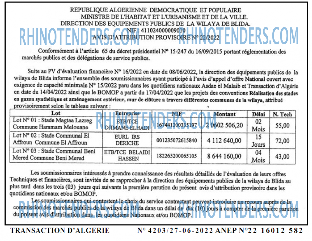 TRANSACTION D'ALGERIE