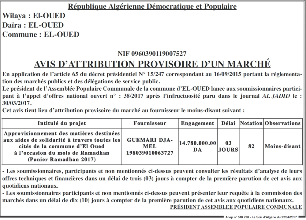 LE SOIR D'ALGERIE