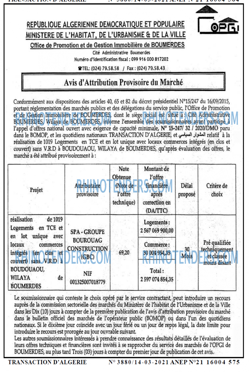 TRANSACTION D'ALGERIE