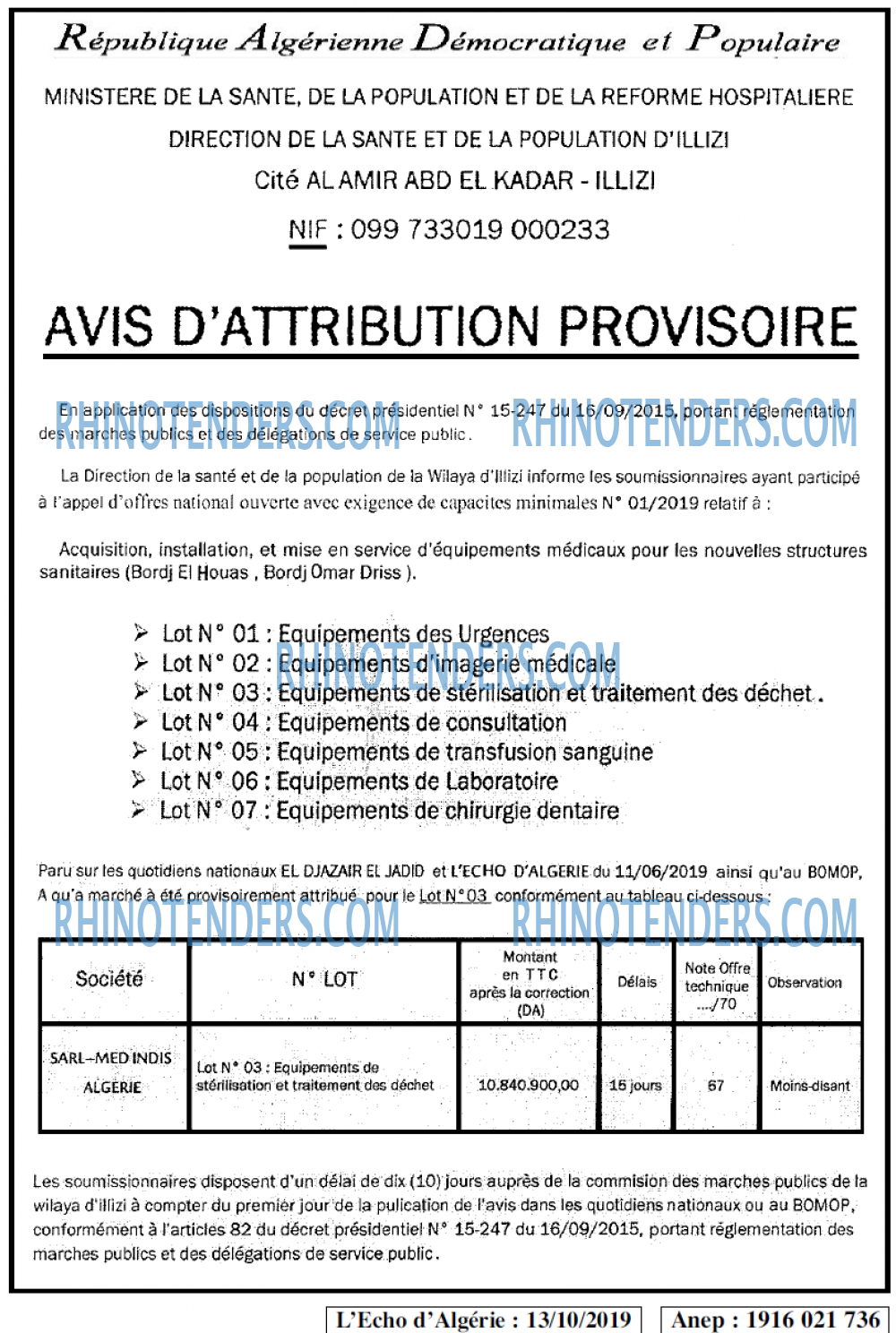 L'ECHO D'ALGERIE