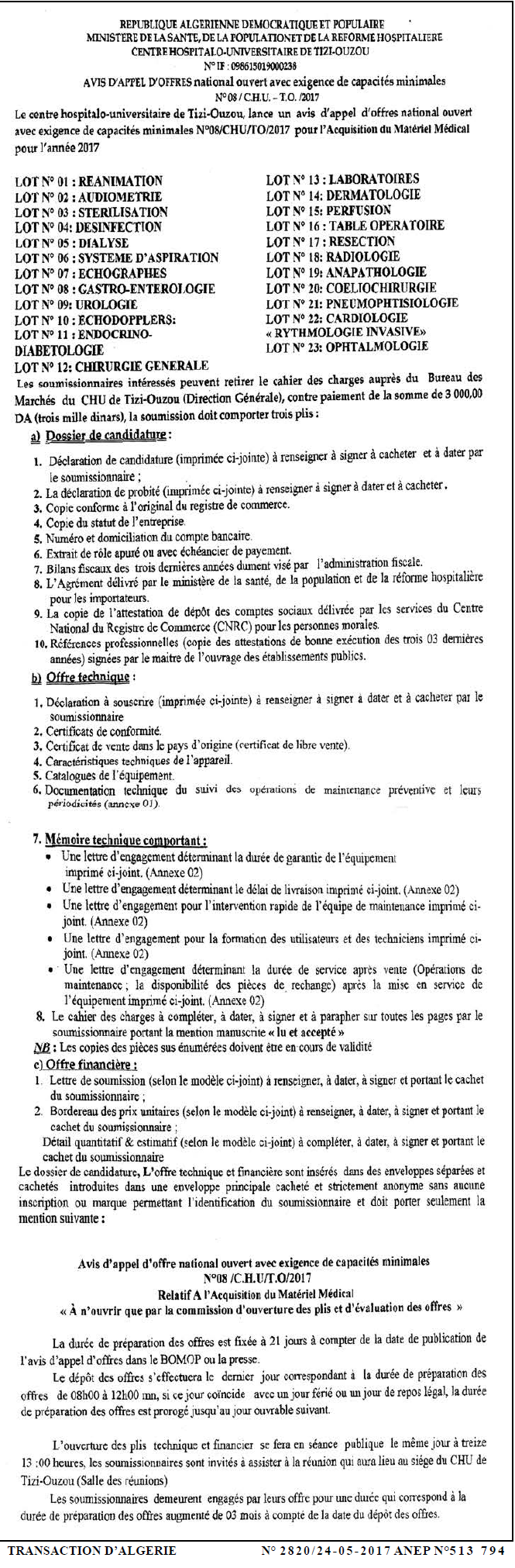 TRANSACTION D'ALGERIE
