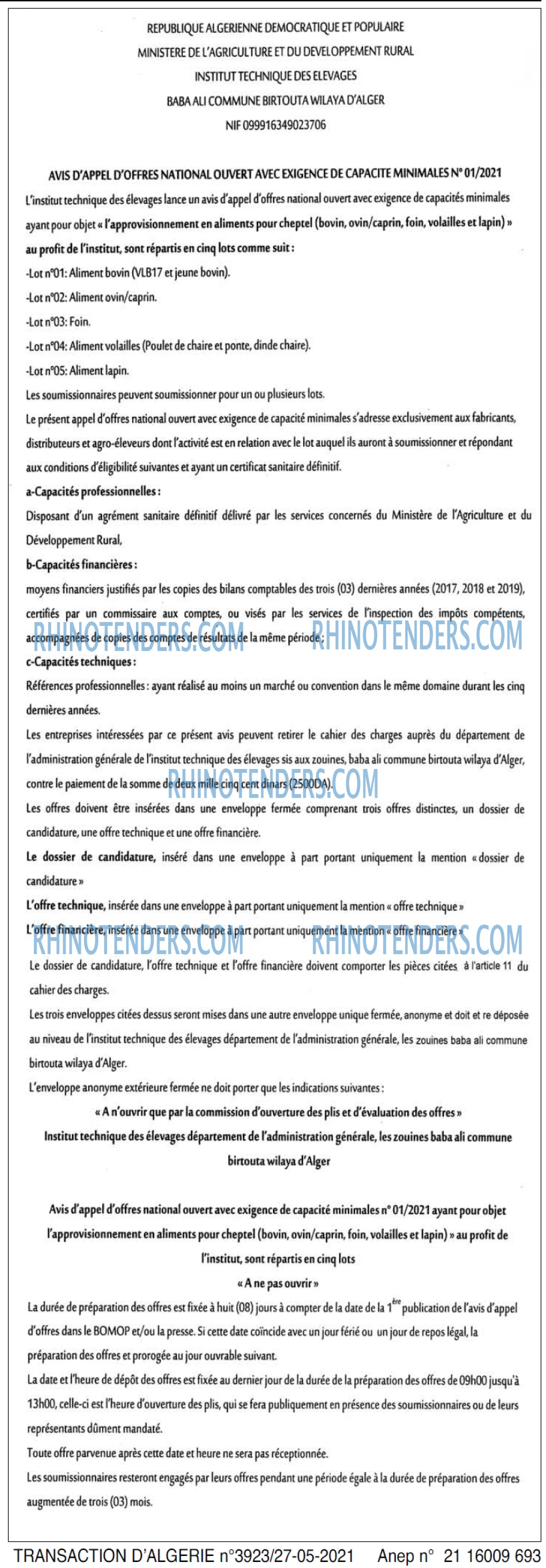 TRANSACTION D'ALGERIE