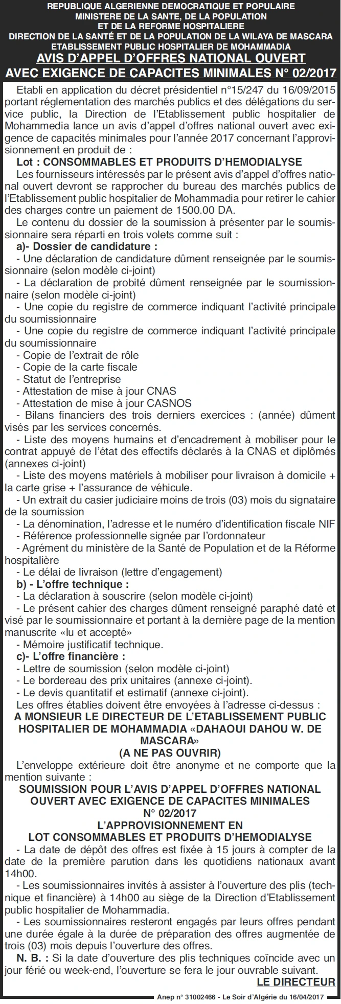 LE SOIR D'ALGERIE