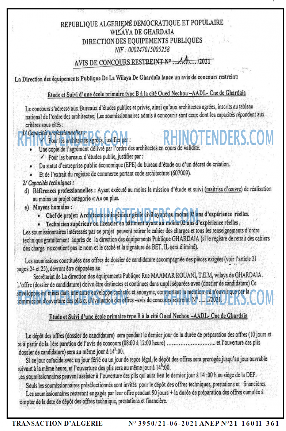 TRANSACTION D'ALGERIE
