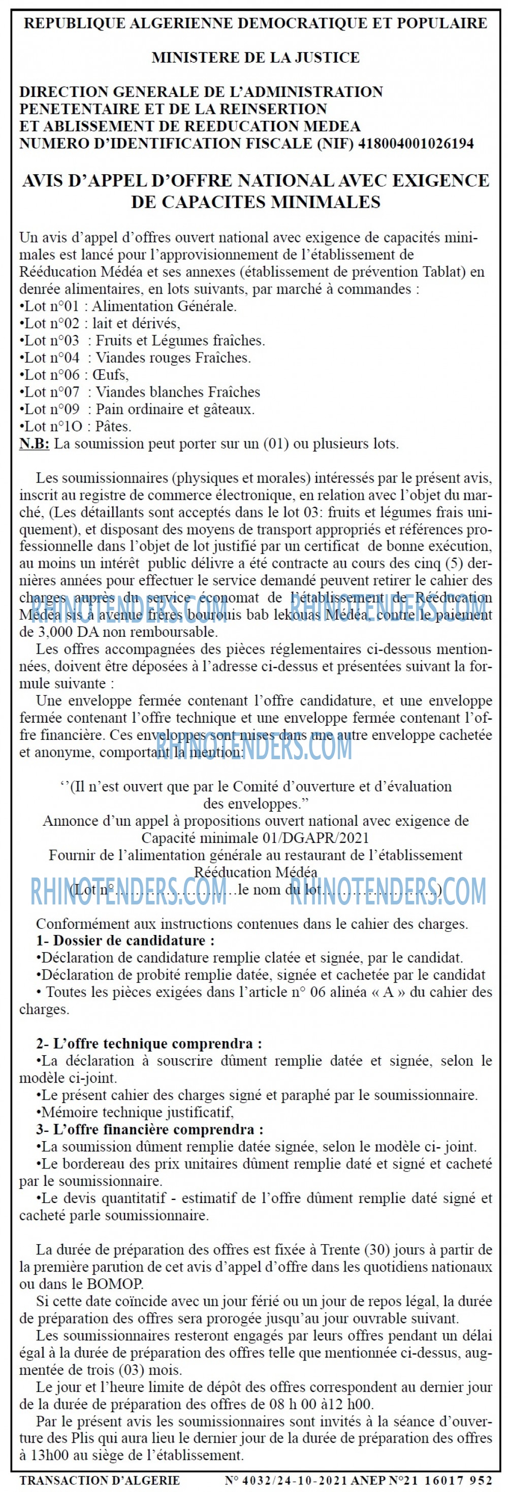 TRANSACTION D'ALGERIE